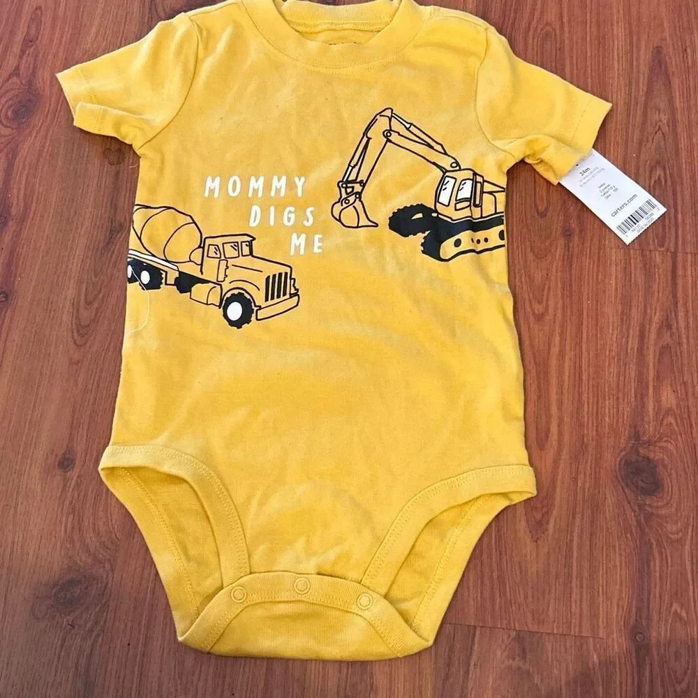 NWT Carters yellow gold mommy digs me truck and tractor one piece bodysuit baby